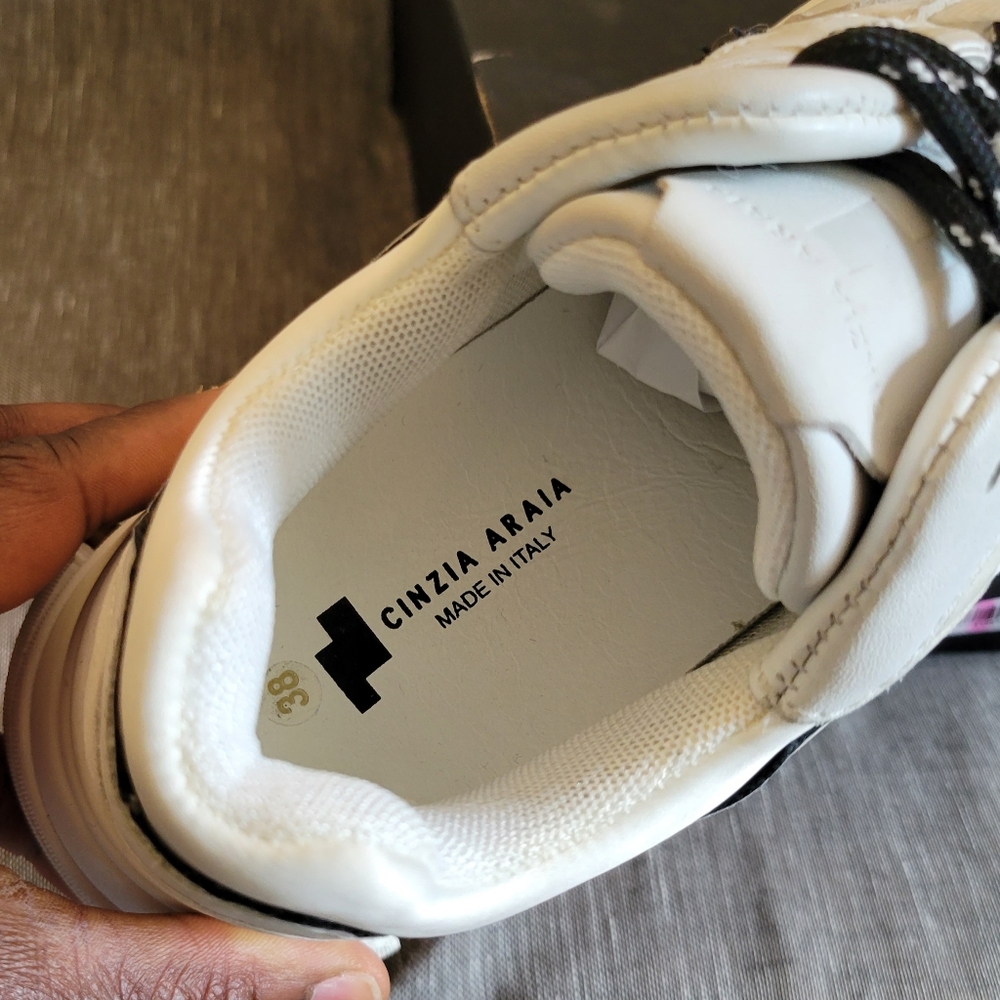 New Women's Italy's Cinzia Araia White Grey Leather Bulky Sneakers Size 8 US - Picture 14 of 16